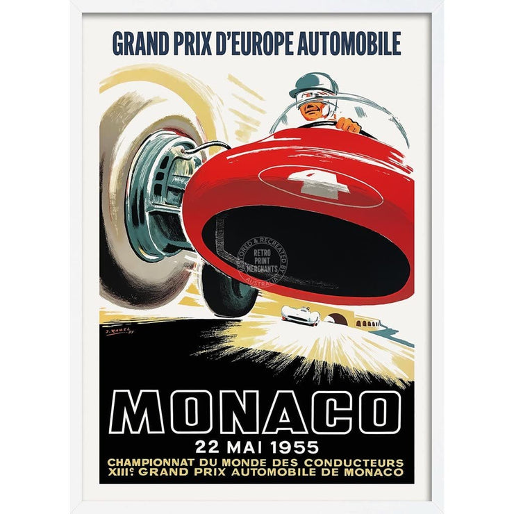 Monaco Grand Prix 1955 | France A3 297 X 420Mm 11.7 16.5 Inches / Framed Print - White Timber Art