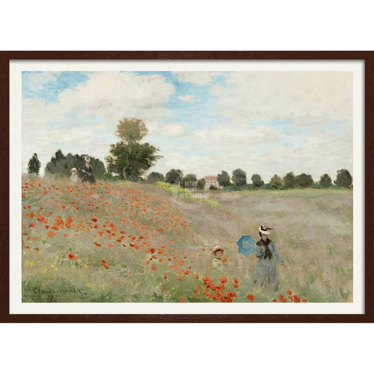 Monets Poppy Field | France 422Mm X 295Mm 16.6 11.6 A3 / Dark Oak Print Art
