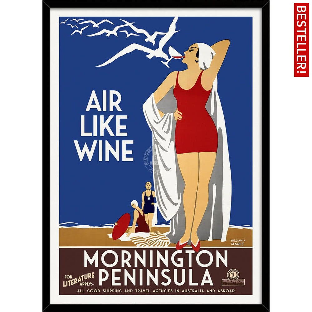 Mornington Peninsula Air Like Wine | Australia 422Mm X 295Mm 16.6 11.6 A3 / Black Print Art