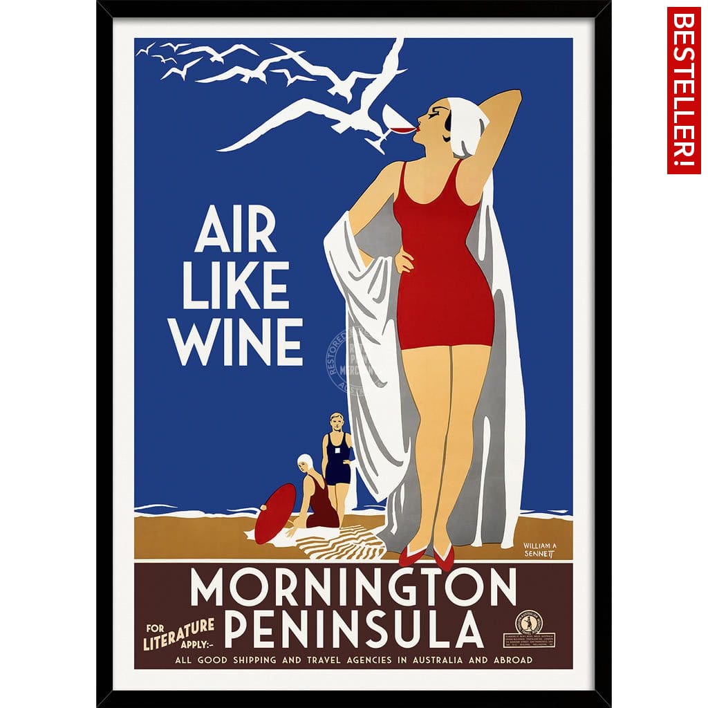 Mornington Peninsula Air Like Wine | Australia 422Mm X 295Mm 16.6 11.6 A3 / Black Print Art