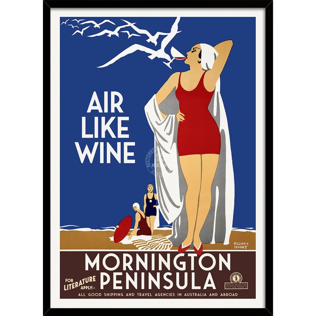 Mornington Peninsula Air Like Wine | Australia 422Mm X 295Mm 16.6 11.6 A3 / Black Print Art