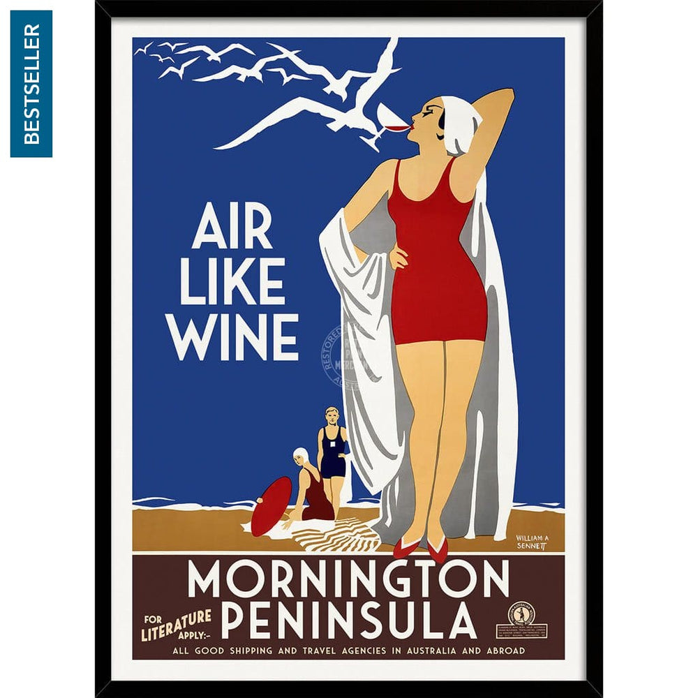 Mornington Peninsula Air Like Wine | Australia 422Mm X 295Mm 16.6 11.6 A3 / Black Print Art