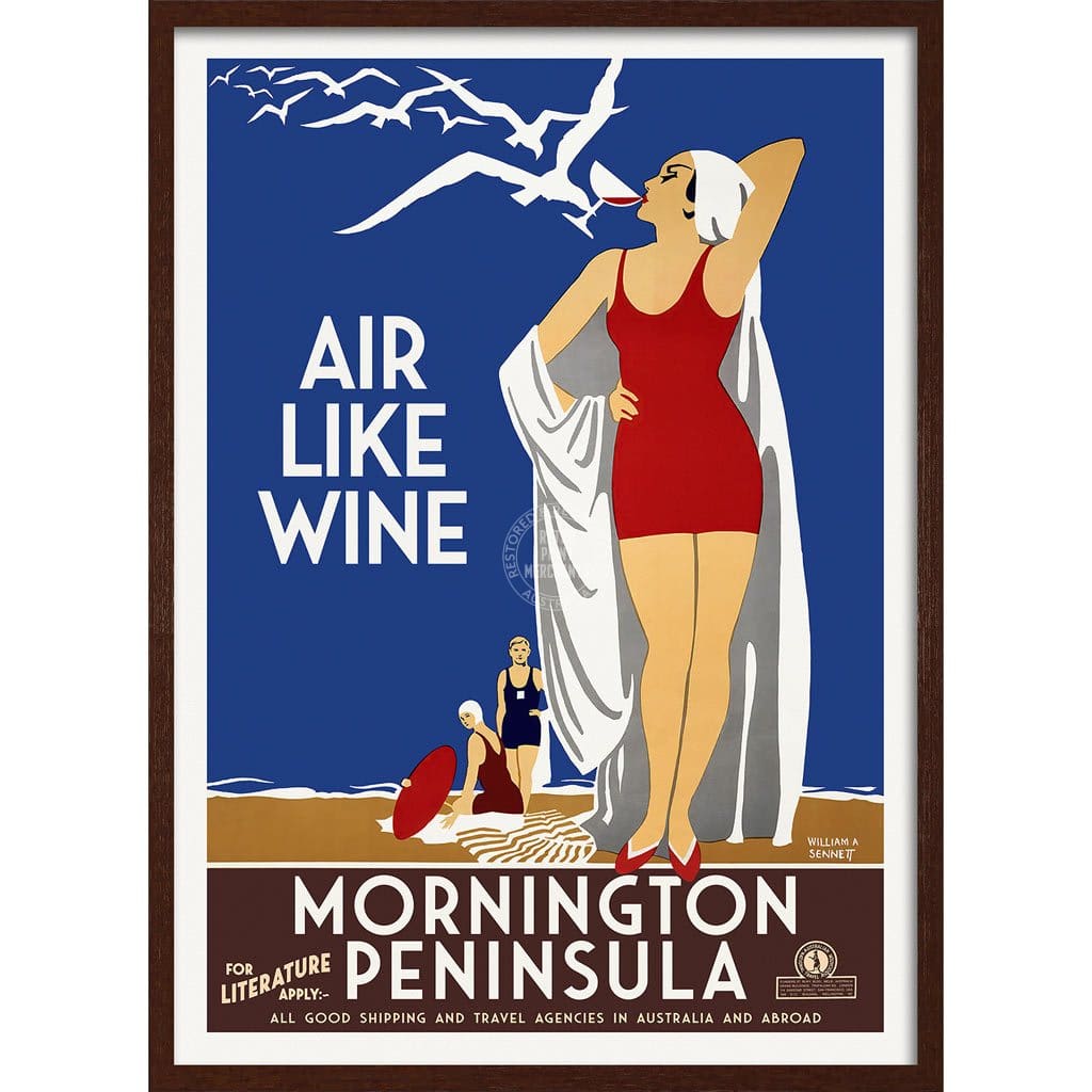 Mornington Peninsula Air Like Wine | Australia 422Mm X 295Mm 16.6 11.6 A3 / Dark Oak Print Art