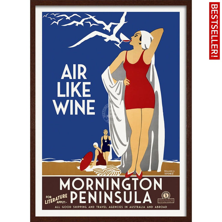 Mornington Peninsula Air Like Wine | Australia 422Mm X 295Mm 16.6 11.6 A3 / Dark Oak Print Art