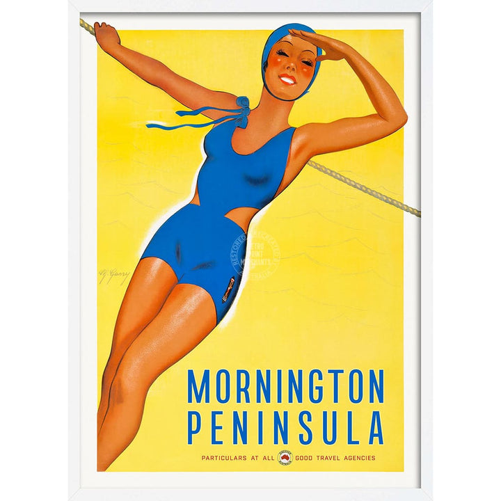 Mornington Peninsula Blue Bathers | Australia A3 297 X 420Mm 11.7 16.5 Inches / Framed Print: White