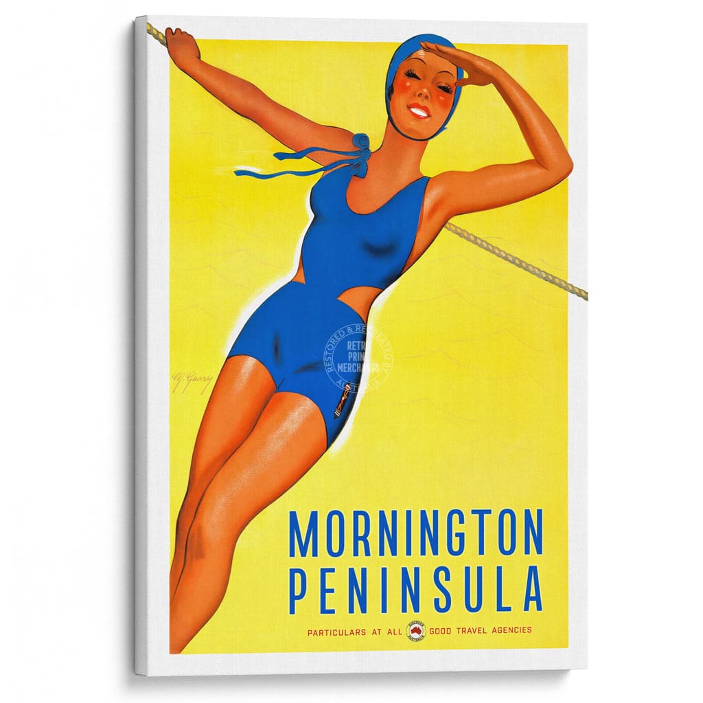 Mornington Peninsula Blue Bathers | Australia A3 297 X 420Mm 11.7 16.5 Inches / Stretched Canvas