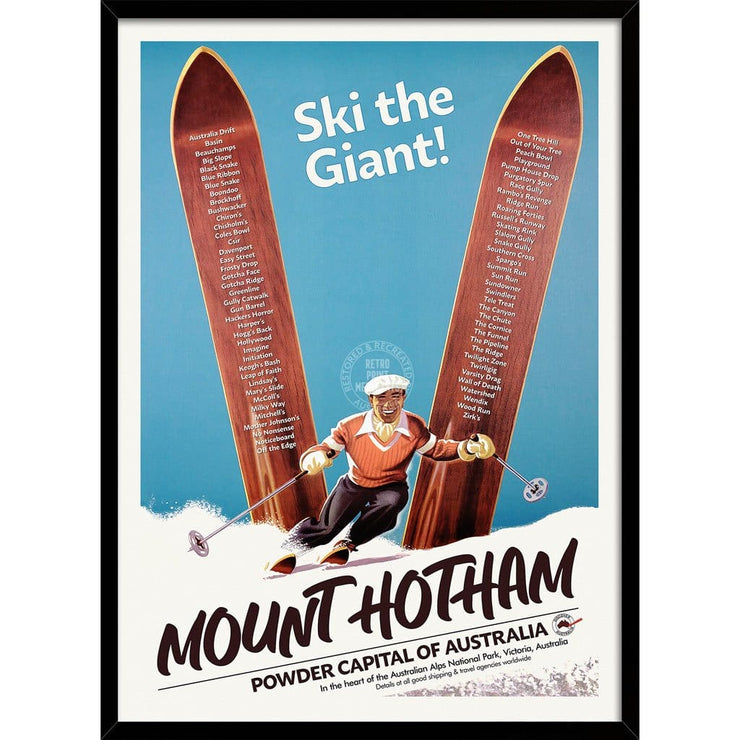 Mount Hotham Ski Runs | Australia 422Mm X 295Mm 16.6 11.6 A3 / Black Print Art