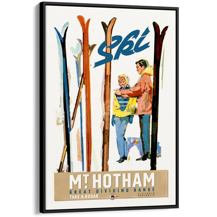 Mt Hotham 1960S | Australia A3 297 X 420Mm 11.7 16.5 Inches / Canvas Floating Frame: Black Timber