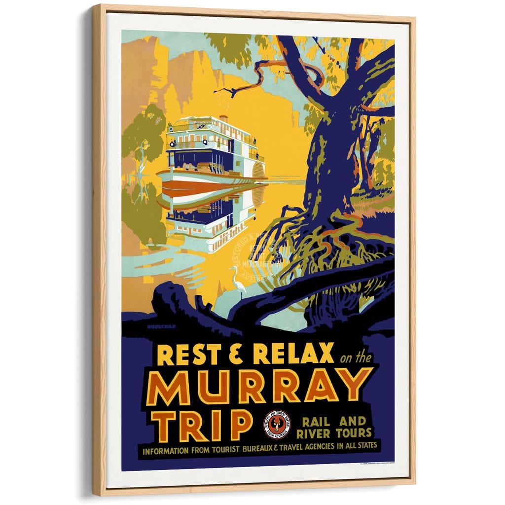 Murray River Trip | Australia A3 297 X 420Mm 11.7 16.5 Inches / Canvas Floating Frame: Natural Oak
