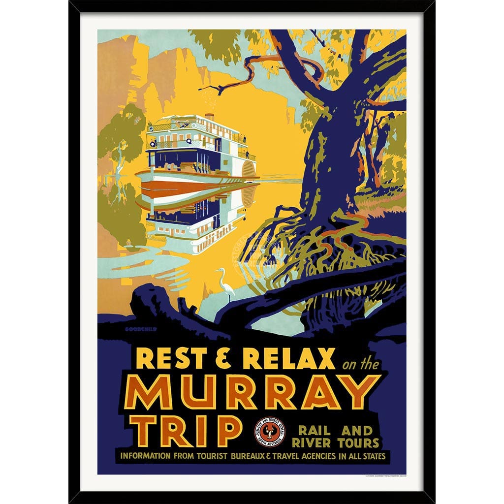 Murray River Trip | Australia A3 297 X 420Mm 11.7 16.5 Inches / Framed Print: Black Timber Print Art