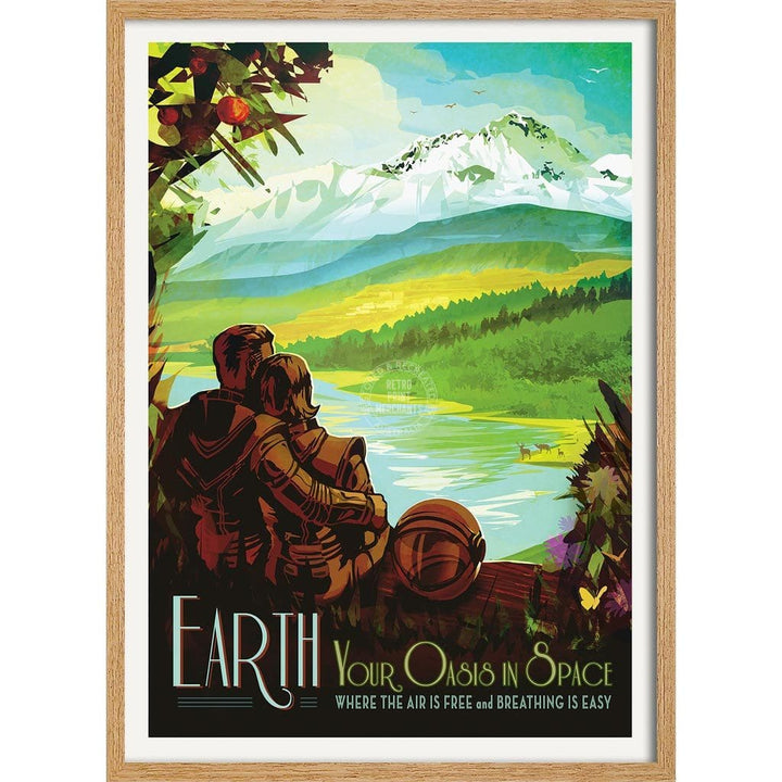 Nasa Earth | Usa 422Mm X 295Mm 16.6 11.6 A3 / Natural Oak Print Art