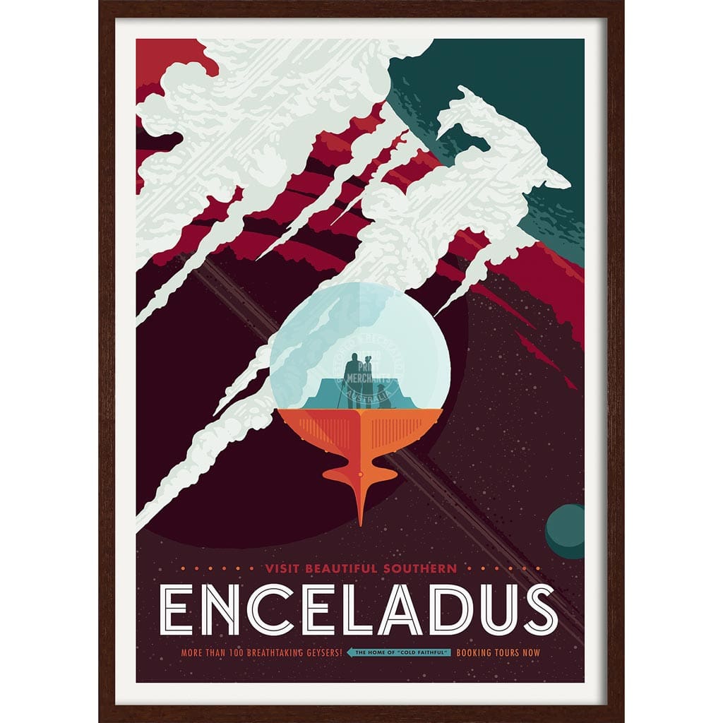 Nasa Enceladus | Usa 422Mm X 295Mm 16.6 11.6 A3 / Dark Oak Print Art
