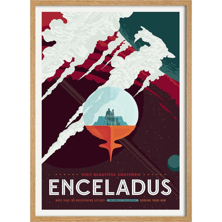 Nasa Enceladus | Usa 422Mm X 295Mm 16.6 11.6 A3 / Natural Oak Print Art