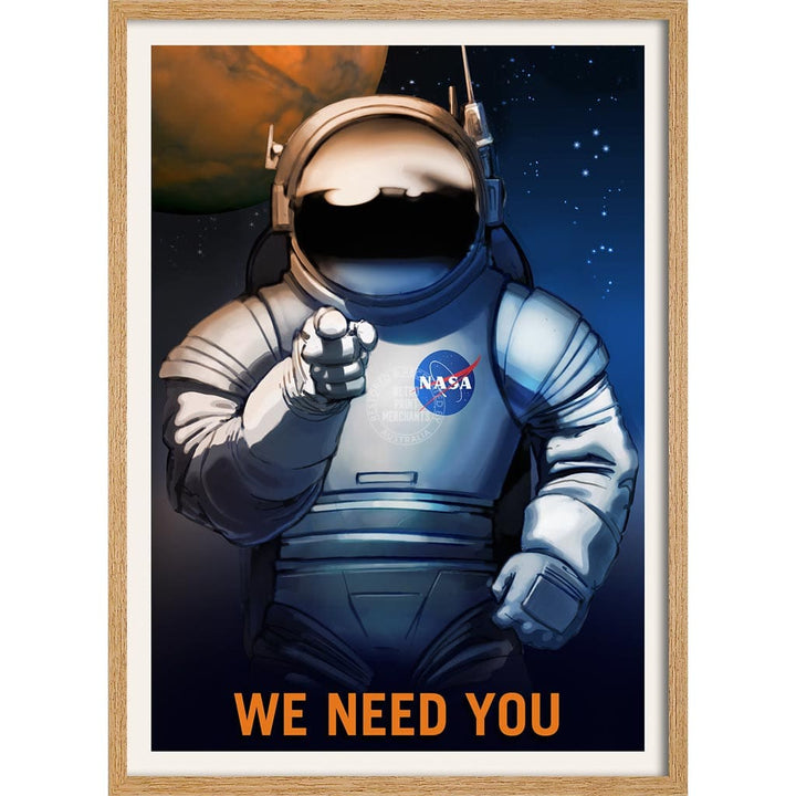 Nasa We Need You | Usa 422Mm X 295Mm 16.6 11.6 A3 / Natural Oak Print Art