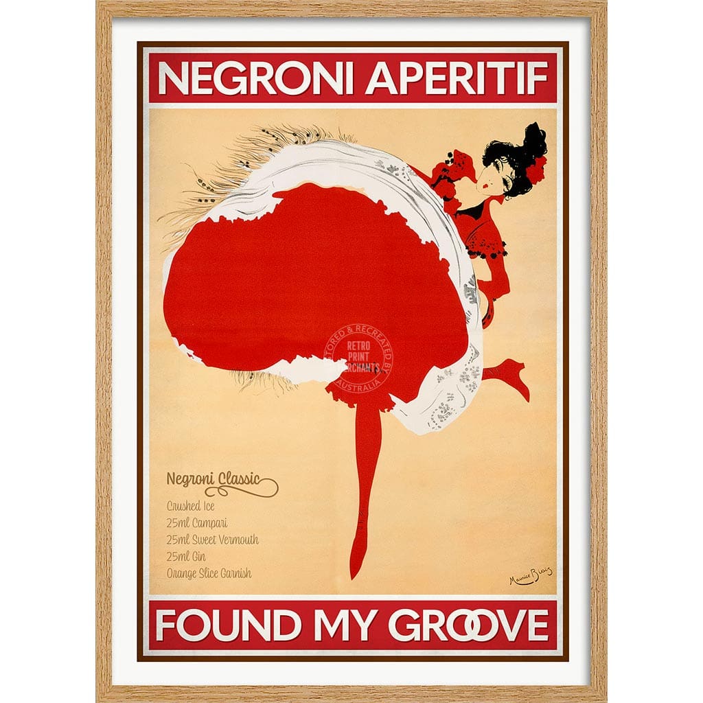 Negroni Aperitif | Worldwide A4 210 X 297Mm 8.3 11.7 Inches / Framed Print: Natural Oak Timber Print