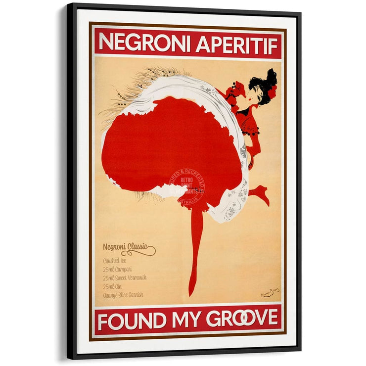 Negroni Aperitif | Worldwide A4 210 X 297Mm 8.3 11.7 Inches / Canvas Floating Frame: Black Timber