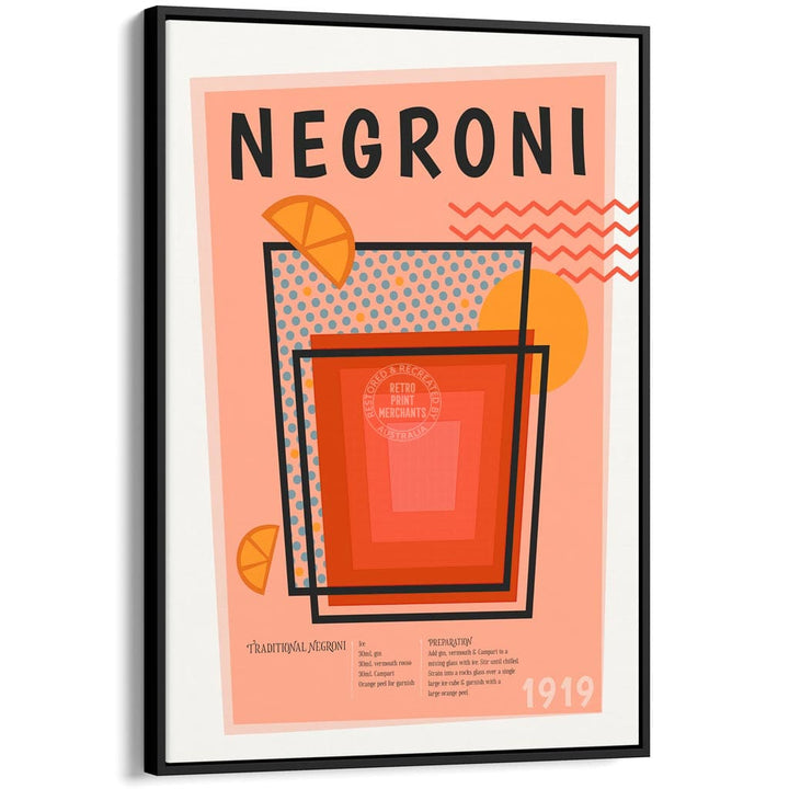 Negroni Cocktail | Worldwide A4 210 X 297Mm 8.3 11.7 Inches / Canvas Floating Frame: Black Timber