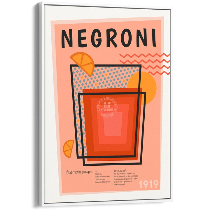 Negroni Cocktail | Worldwide A4 210 X 297Mm 8.3 11.7 Inches / Canvas Floating Frame: White Timber