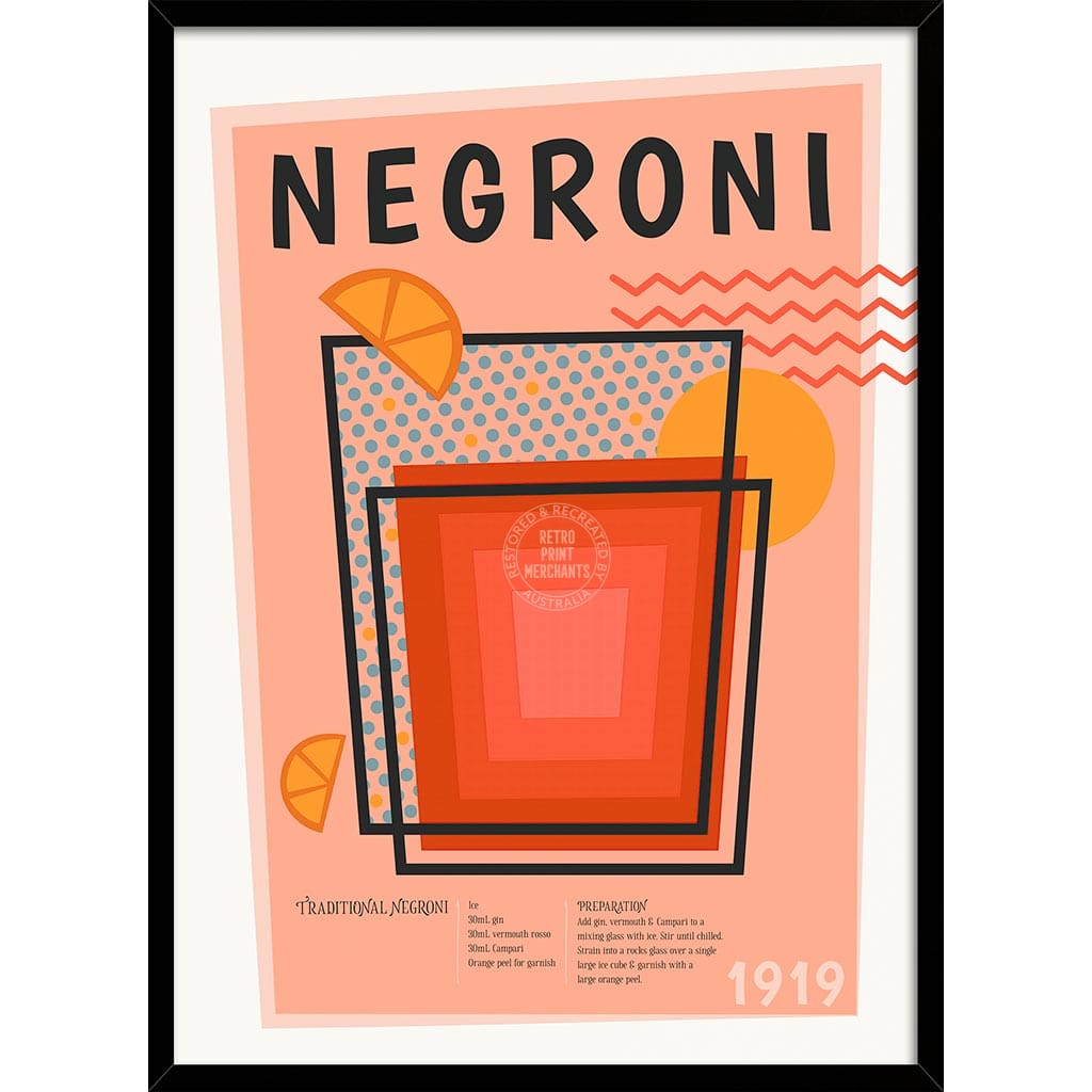 Negroni Cocktail | Worldwide A4 210 X 297Mm 8.3 11.7 Inches / Framed Print: Black Timber Print Art