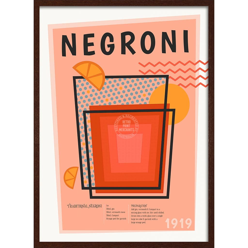 Negroni Cocktail | Worldwide A4 210 X 297Mm 8.3 11.7 Inches / Framed Print: Chocolate Oak Timber