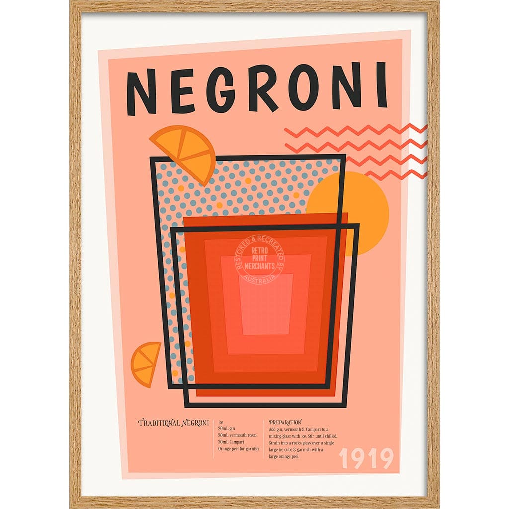 Negroni Cocktail | Worldwide A4 210 X 297Mm 8.3 11.7 Inches / Framed Print: Natural Oak Timber