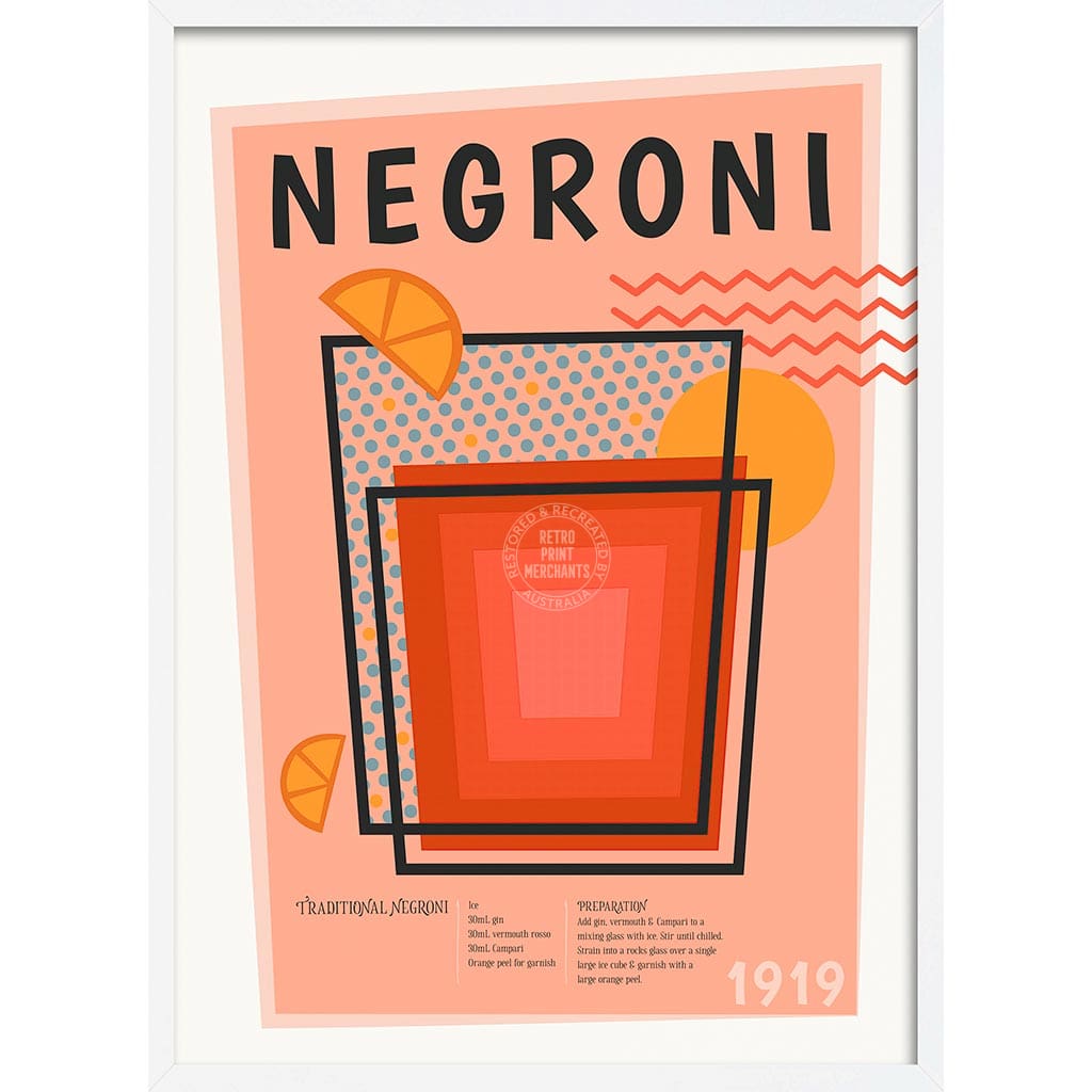 Negroni Cocktail | Worldwide A4 210 X 297Mm 8.3 11.7 Inches / Framed Print: White Timber Print Art