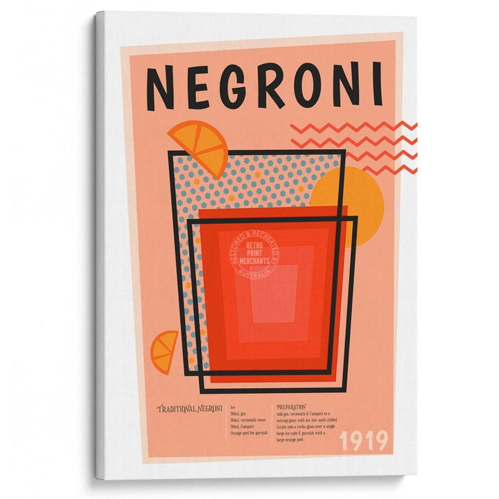 Negroni Cocktail | Worldwide A4 210 X 297Mm 8.3 11.7 Inches / Stretched Canvas Print Art