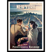 New York By Train | Usa A3 297 X 420Mm 11.7 16.5 Inches / Framed Print - Black Timber Art