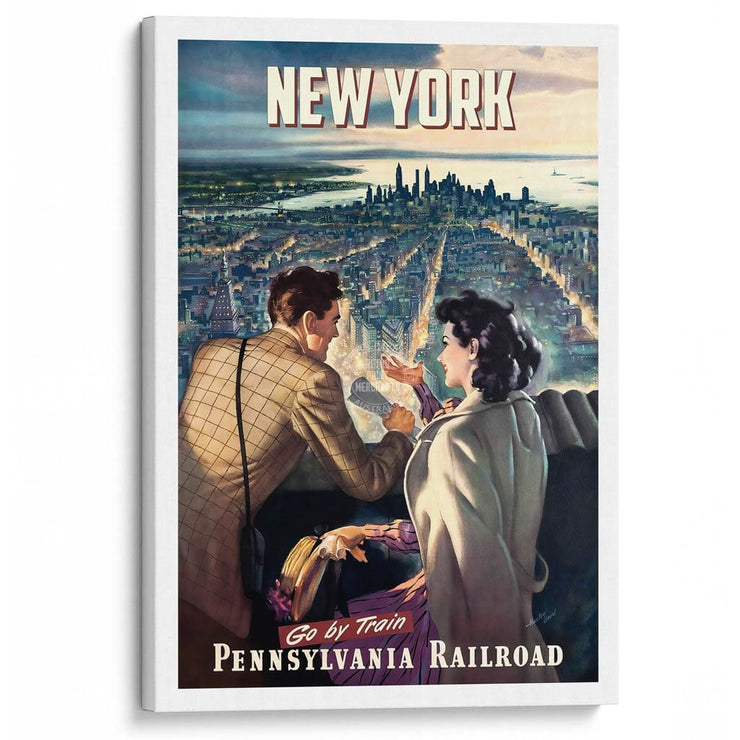 New York By Train | Usa A3 297 X 420Mm 11.7 16.5 Inches / Stretched Canvas Print Art