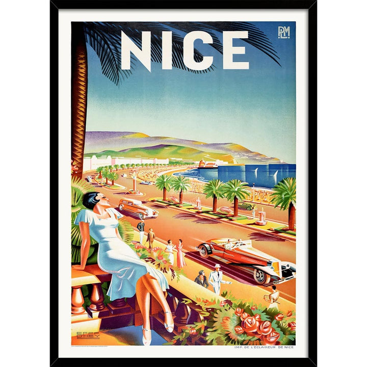 Nice 1935 | France A3 297 X 420Mm 11.7 16.5 Inches / Framed Print: Black Timber Print Art