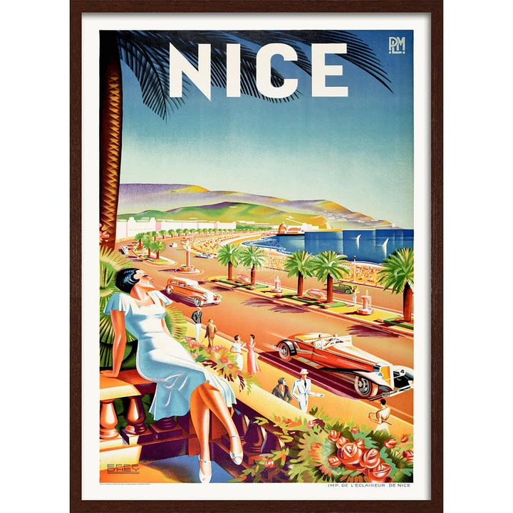 Nice 1935 | France A3 297 X 420Mm 11.7 16.5 Inches / Framed Print: Chocolate Oak Timber Print Art