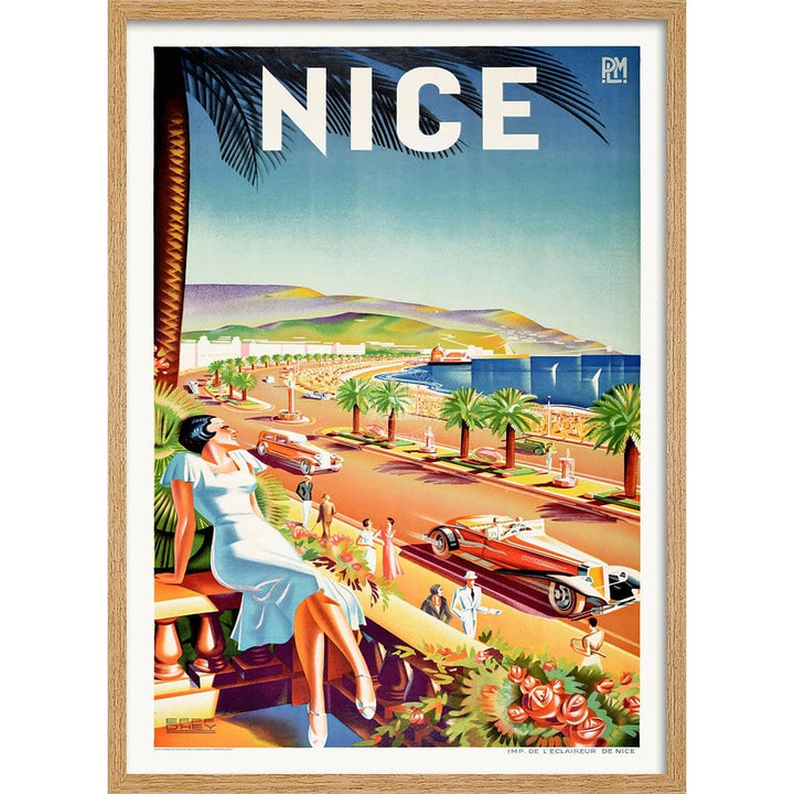 Nice 1935 | France A3 297 X 420Mm 11.7 16.5 Inches / Framed Print: Natural Oak Timber Print Art
