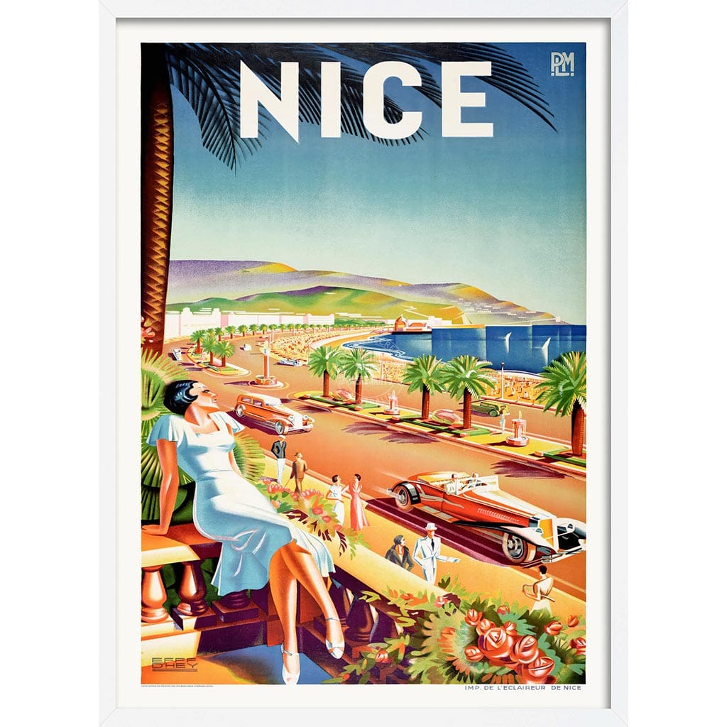Nice 1935 | France A3 297 X 420Mm 11.7 16.5 Inches / Framed Print: White Timber Print Art