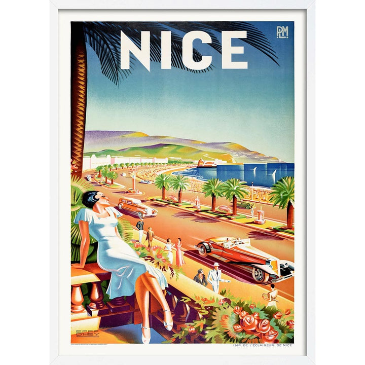 Nice 1935 | France A3 297 X 420Mm 11.7 16.5 Inches / Framed Print: White Timber Print Art