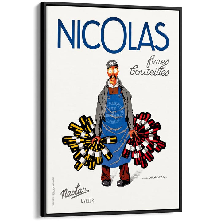 Nicolas Wines | France A4 210 X 297Mm 8.3 11.7 Inches / Canvas Floating Frame: Black Timber Print