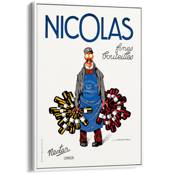 Nicolas Wines | France A4 210 X 297Mm 8.3 11.7 Inches / Canvas Floating Frame: White Timber Print