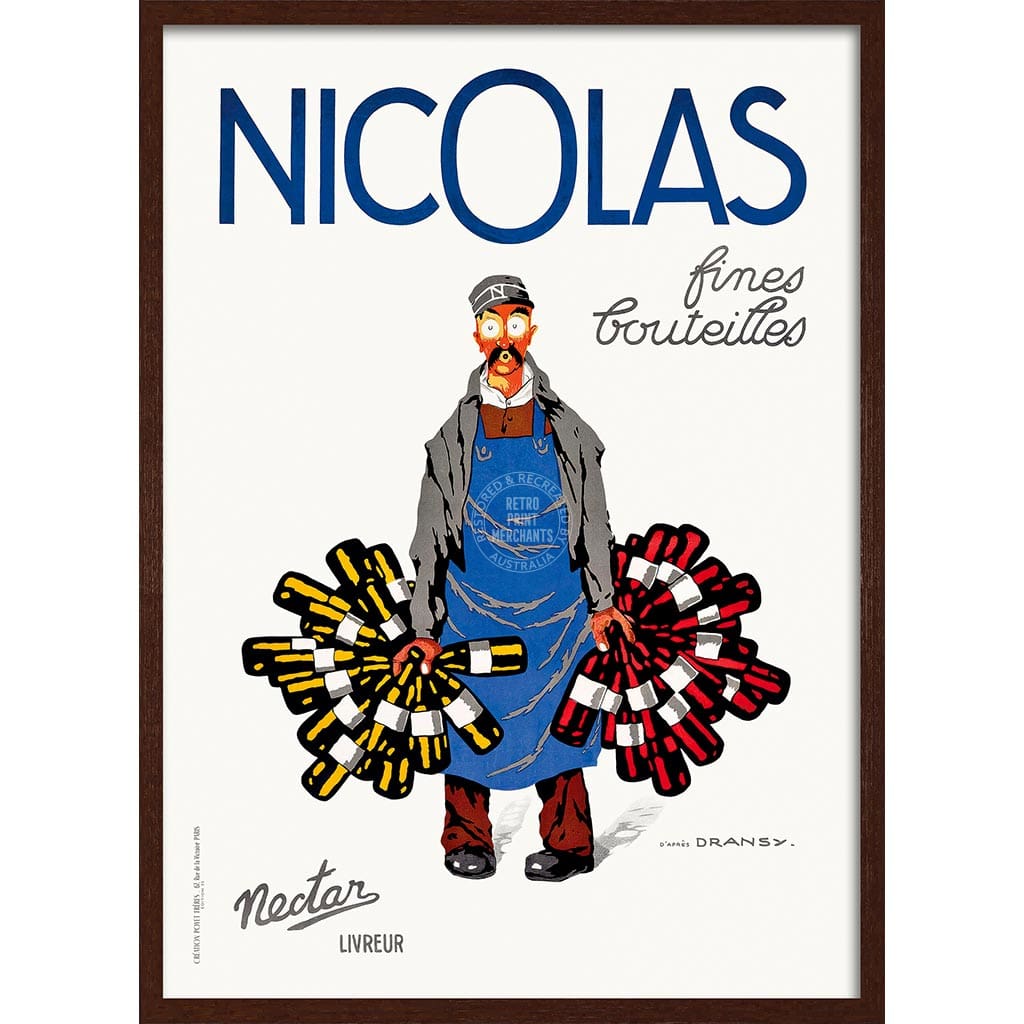 Nicolas Wines | France A4 210 X 297Mm 8.3 11.7 Inches / Framed Print: Chocolate Oak Timber Print Art