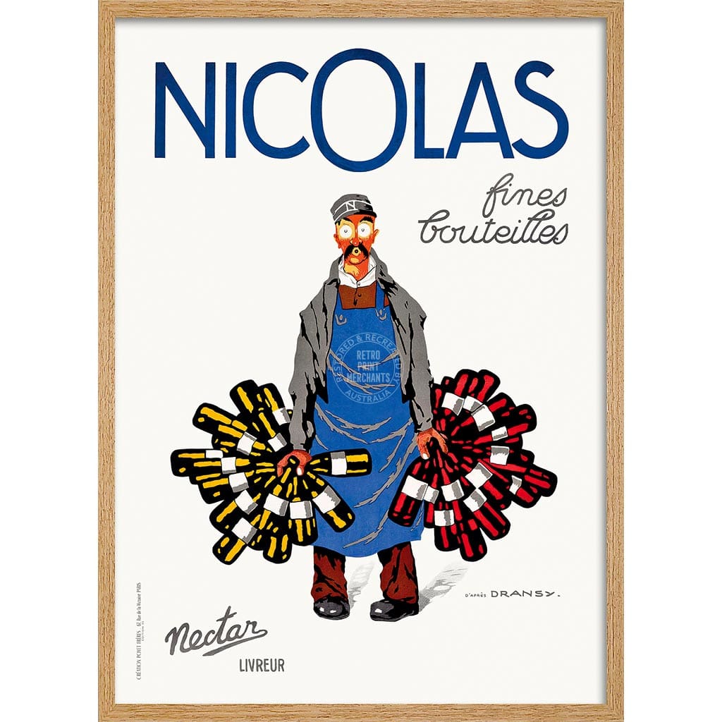 Nicolas Wines | France A4 210 X 297Mm 8.3 11.7 Inches / Framed Print: Natural Oak Timber Print Art