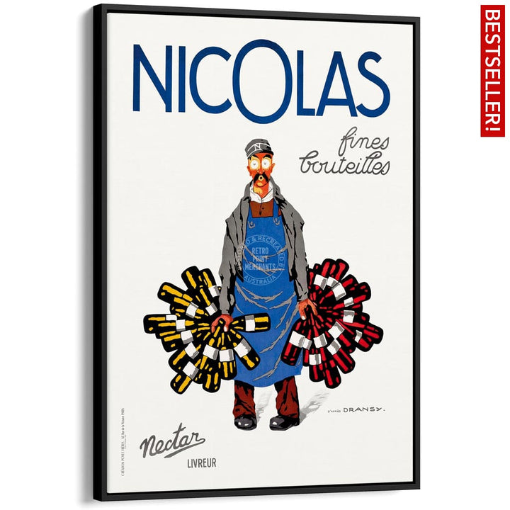 Nicolas Wines | France A4 210 X 297Mm 8.3 11.7 Inches / Canvas Floating Frame: Black Timber Print