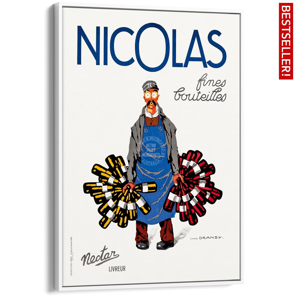 Nicolas Wines | France A4 210 X 297Mm 8.3 11.7 Inches / Canvas Floating Frame: White Timber Print