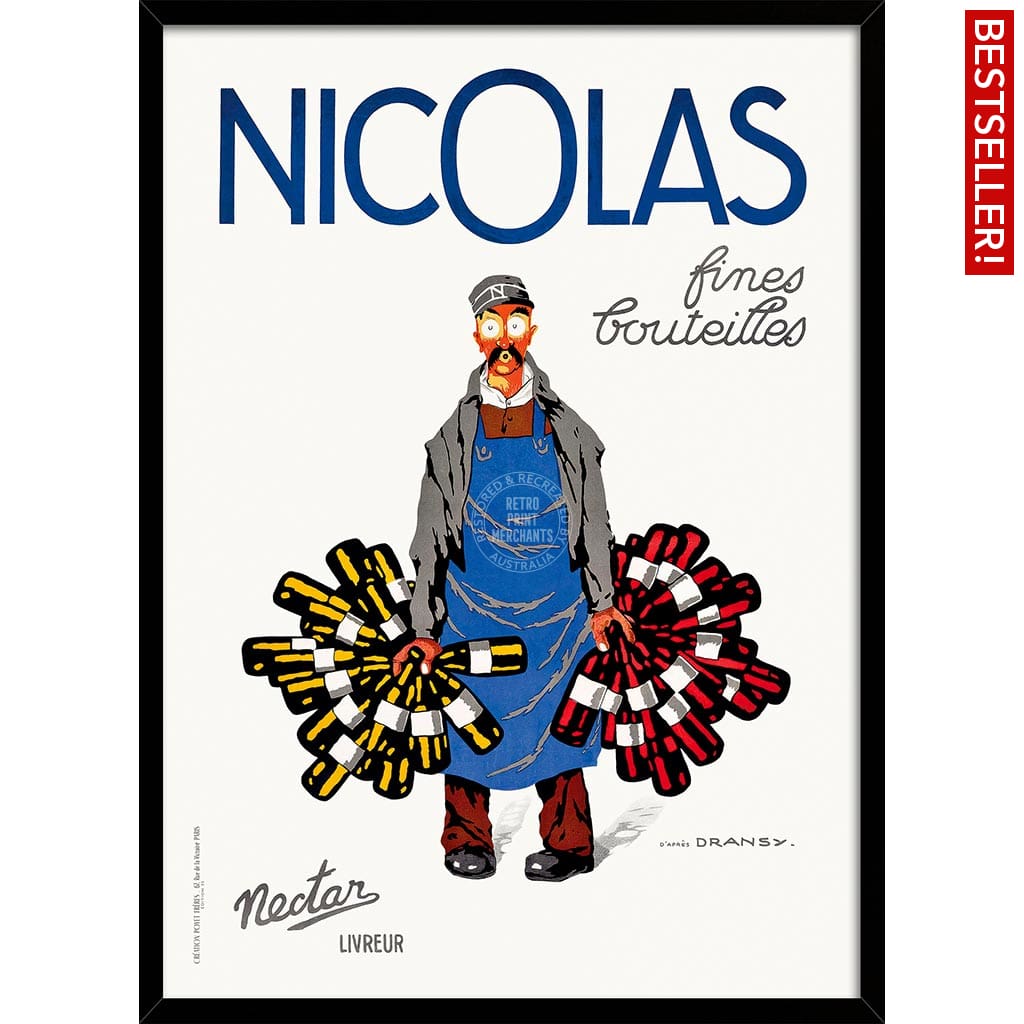 Nicolas Wines | France A4 210 X 297Mm 8.3 11.7 Inches / Framed Print: Black Timber Print Art