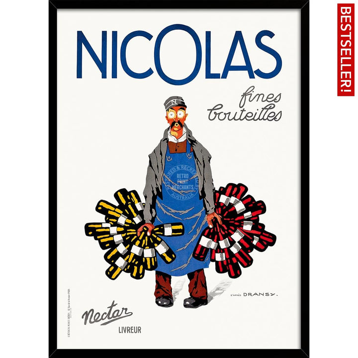 Nicolas Wines | France A4 210 X 297Mm 8.3 11.7 Inches / Framed Print: Black Timber Print Art