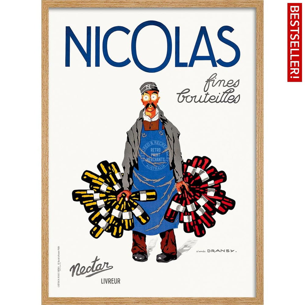 Nicolas Wines | France A4 210 X 297Mm 8.3 11.7 Inches / Framed Print: Natural Oak Timber Print Art