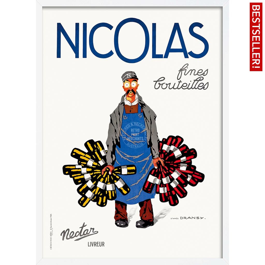 Nicolas Wines | France A4 210 X 297Mm 8.3 11.7 Inches / Framed Print: White Timber Print Art
