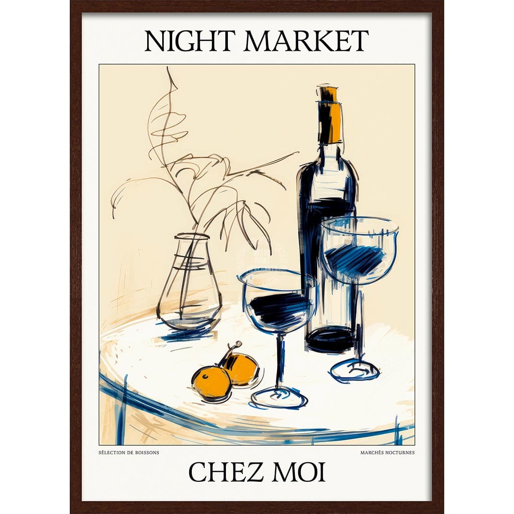 Night Market Wine | Chez Moi Or Personalise It! A4 210 X 297Mm 8.3 11.7 Inches / Framed Print: