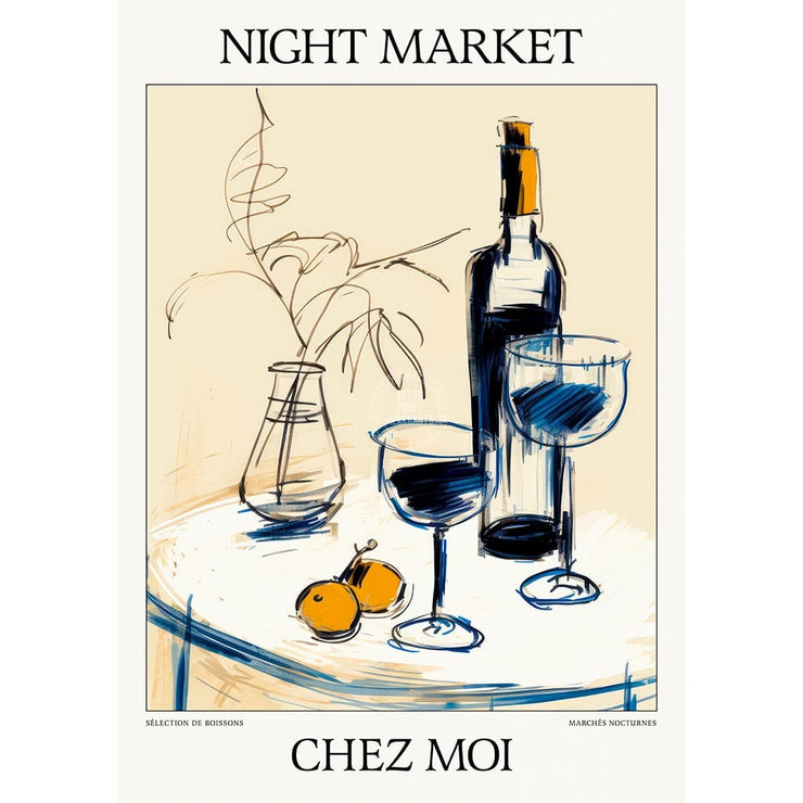 Night Market Wine | Chez Moi Or Personalise It! A4 210 X 297Mm 8.3 11.7 Inches / Unframed Print Art