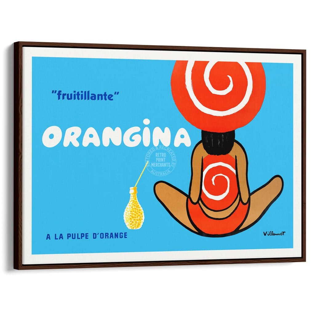 Orangina 1960S | France A3 297 X 420Mm 11.7 16.5 Inches / Canvas Floating Frame - Dark Oak Timber