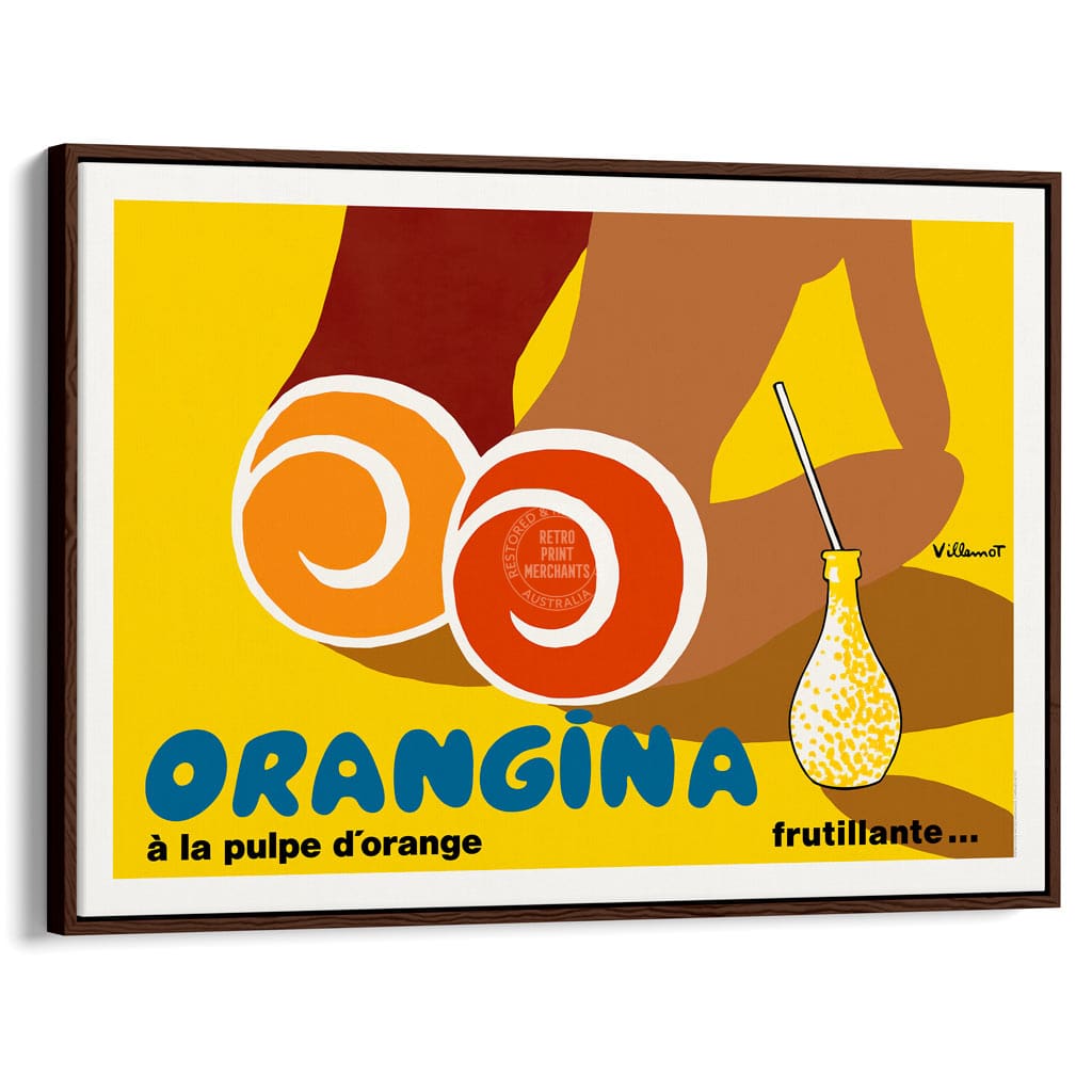 Orangina Beach Bums | France A3 297 X 420Mm 11.7 16.5 Inches / Canvas Floating Frame: Chocolate Oak