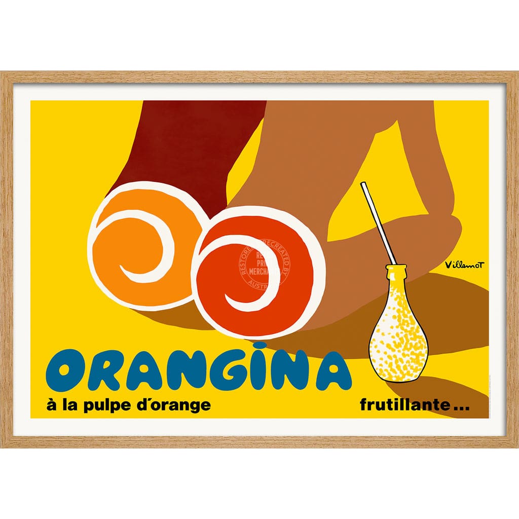 Orangina Beach Bums | France A3 297 X 420Mm 11.7 16.5 Inches / Framed Print: Natural Oak Timber