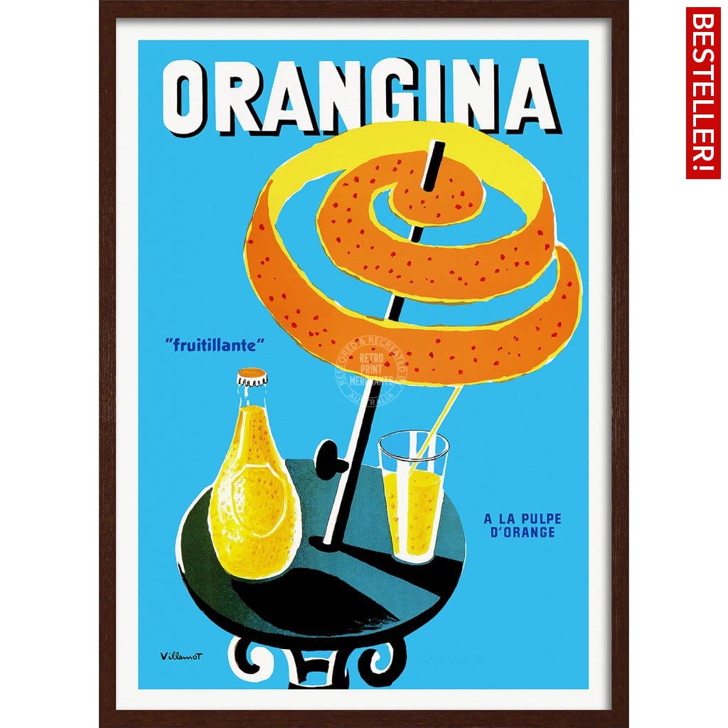 Orangina Fruitillante | France 422Mm X 295Mm 16.6 11.6 A3 / Dark Oak Print Art